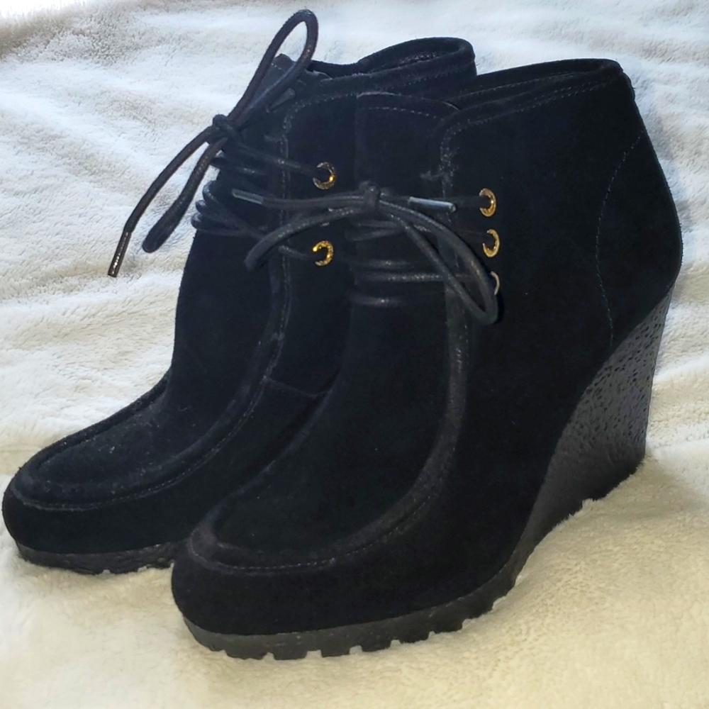 Michael Kors black suede wedge booties